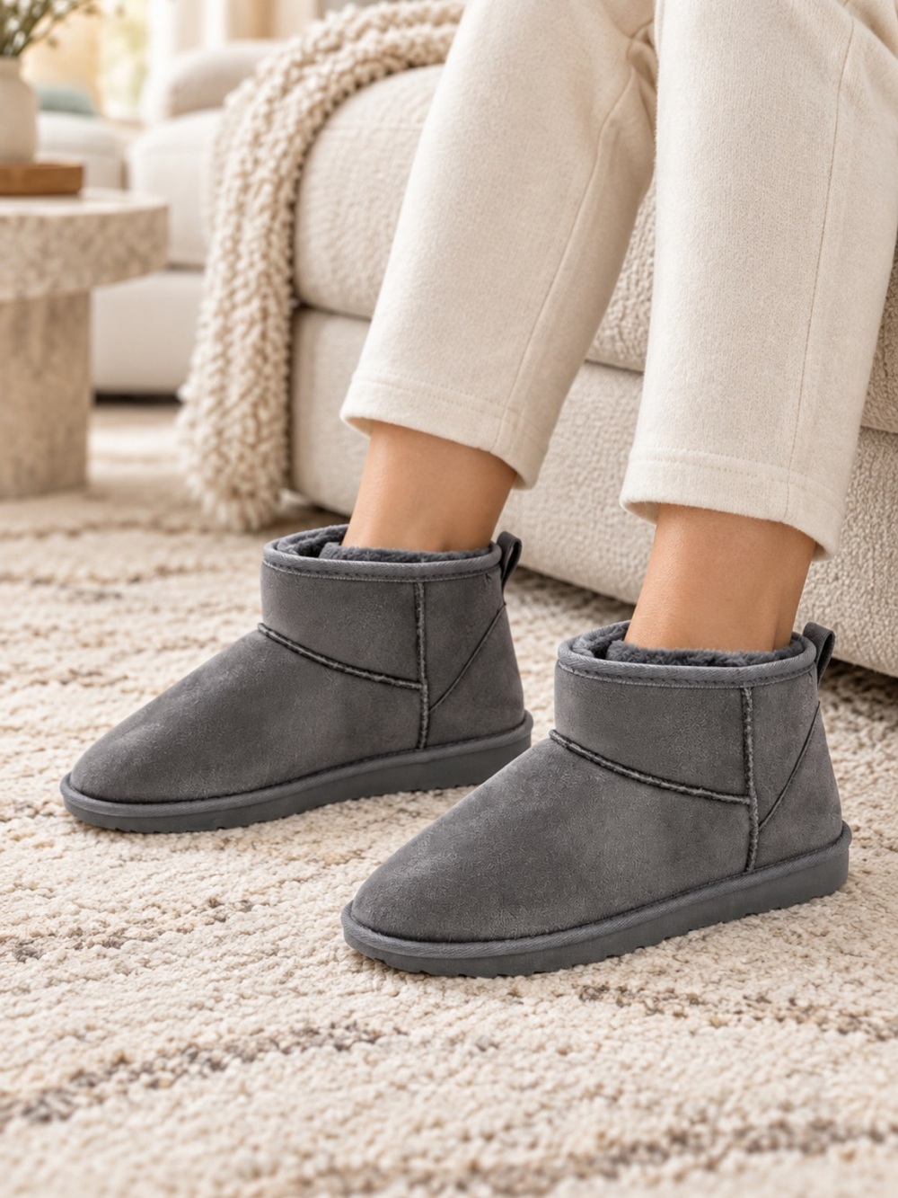 Ardene Gray Cozy Ankle Slippers